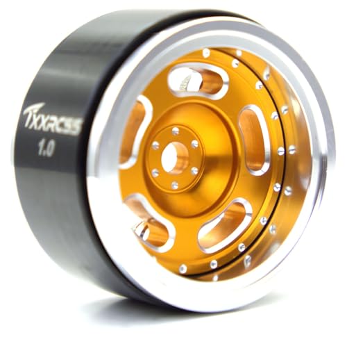 RC 1.0 Beadlock Wheels Offsets -2 Aluminum Rims for AX24 1/18 TRX4M All 1/24 Scale SCX24 Deadbolt RC Crawler Car Wheels Upgrades 4Pc (Silver & Golden) - color: Silver & Golden
