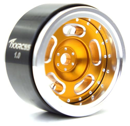 RC 1.0 Beadlock Wheels Offsets -2 Aluminum Rims for AX24 1/18 TRX4M All 1/24 Scale SCX24 Deadbolt RC Crawler Car Wheels Upgrades 4Pc (Silver & Golden) - color: Silver & Golden