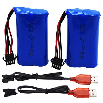 Blomiky 2 Pack 7.4V 1200mAh Li-ion with SM-4P Plug Rechargeable Battery Suitable for Some King RC Crawler Trucks / 2837