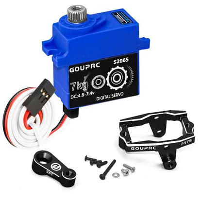 GOUPRC 7KG 2065 Digital Micro Servo Metal Steel Gear Servo with Mount and Servo Horn for 1/18 TRX4M Servo RC Car Upgrade Parts (Black) - color: Black