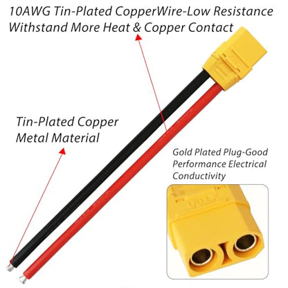 XT90 Connector Plug Cable - 5 Pairs Female and Male XT90H Extension Cables with 10AWG 150mm Silicon Wire Cables for RC Lipo Battery Connectors Drone Car Boat (XT90 Connector 10AWG 150mm) - style: XT90 Connector 10AWG 150mm