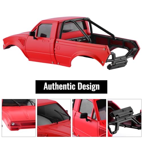 Hard Pickup Body Shell with Bed Rack for 1/24 SCX24 RC Crawler | With dual interchangeable grilles, magnetic flip-up design easy maintenance - color: Red