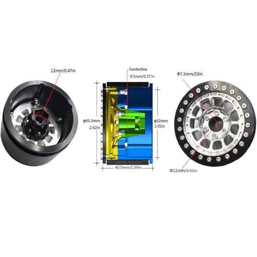 RC 2.2 Aluminum Alloy Beadlock Wheels and Tires Upgrades Accessories Rims for 1/10 SCX10 TRX4RC4WD and D90 RC Crawler Axial Remote Control Car (4pc) (Black Silver) - color: Black Silver