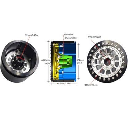 RC 2.2 Aluminum Alloy Beadlock Wheels and Tires Upgrades Accessories Rims for 1/10 SCX10 TRX4RC4WD and D90 RC Crawler Axial Remote Control Car (4pc) (Black Silver) - color: Black Silver