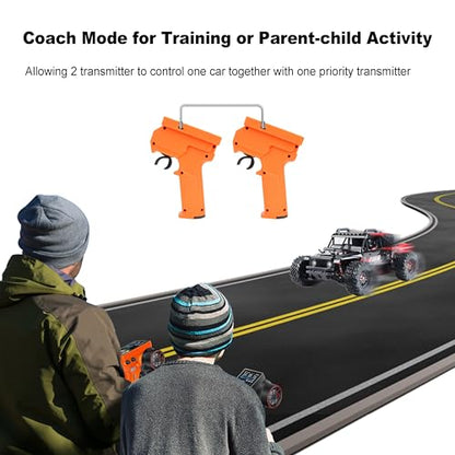 MEUS RACING ME-10B RC Transmitter 10 Channels 2.4GHz and Receiver with Coach Mode for 1/8 1/10 1/18 1/24 RC Crawler Car Boat TRX4 TRX4M SCX10 SCX24 Upgrades Parts (Orange) - color: Orange
