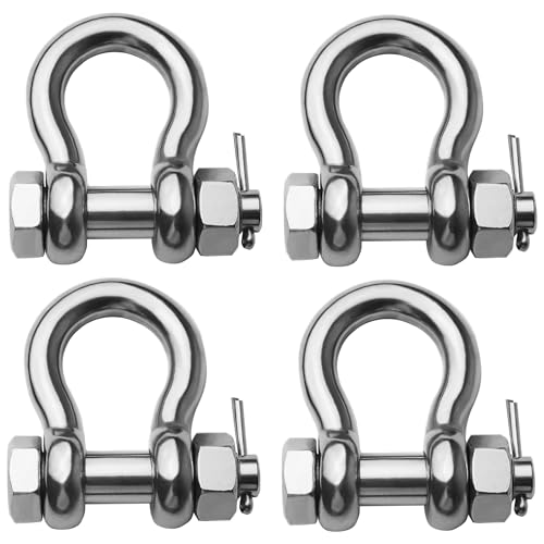 Stainless Steel D Ring Shackles 1/4" 5/16" 3/8" 1/2 inch 316 SS Heavy Duty Boat Anchor Shackle Marine Grade Bow Shackles with Cotter Pins - style: 1/4 inch 4 Pack(Bolt diameter 5/16 inch)