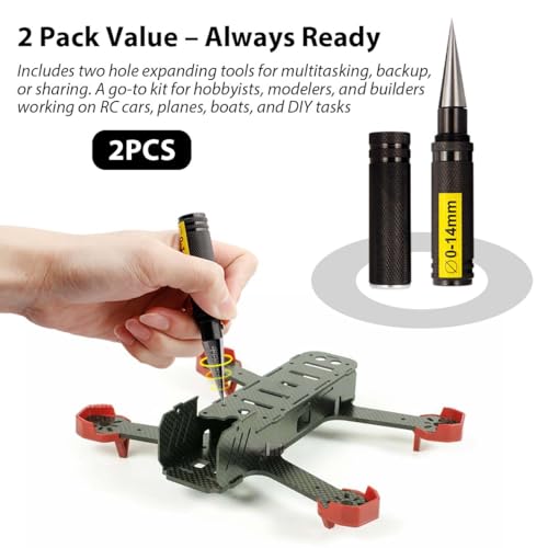 2 Pack 0-14mm RC Body Reamer Tool with Precision Scale – High-Strength Aluminum Expanding Hole Puncher Opener Reamer for RC Car Shell, Plastic Sheet, Aircraft Model, DIY Projects (Black)