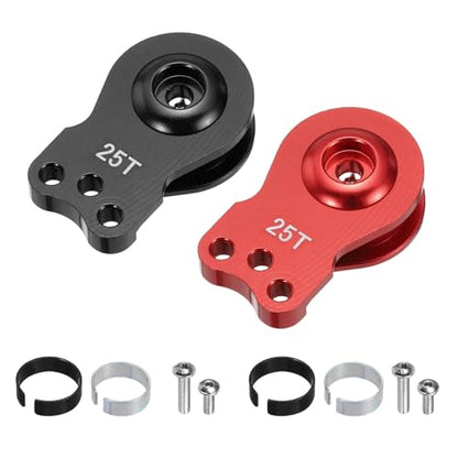 MECCANIXITY 2pcs 25T Servo Horn Arm Adjustable 3 Hole High-Torque Aluminum Alloy Servo Arm for 1/10 RC Model Car Truck Robot Boat Airplane, Red & Black - color: Red & Black