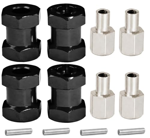 4PCS 12mm Hex Hub 15mm Aluminum Extension Hex for Axial SCX10 D90 90046 | 15mm CNC Wheel Hex Extenders for 1/10 RC Crawlers Redcat Gen7/Gen8 CC01 RC4WD Wider Stance & Tire Clearance with M4 Nuts Pins - color: Black