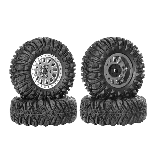 4PCS 1.3" Aluminum Alloy Beadlock Wheel Rims All-Terrain Tyre 70mm Rubber Tires Set with 5mm & 7mm Hex for 1/12 1/14 1/18 1/24 RC Rock Crawler Car Upgrade Parts (D-Gray) - color: D-gray