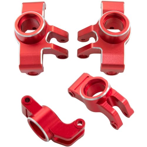 Aluminum Front Steering Block Knuckles & C-Hubs Caster Blocks & Rear Hubs for ARRMA 1/18 Granite Grom,1/14 Typhon GROM,1/16 Gorgon Quake GROM Monster Truck Upgrades Parts 4 PCS/Set (Red)