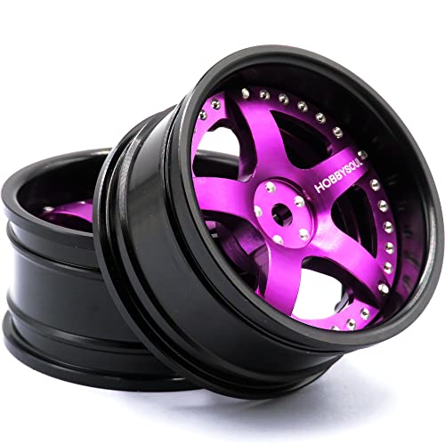 4pcs RC 1/10 Aluminum Wheel Rims Hex 12mm Adjustable Offset Rims Fit for 1:10 RC On Road Drift Touring Car Tyres (Purple & Black Color)
