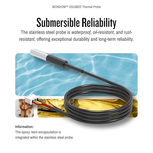 3m / 120'' / 10ft DS18B20 Digital Stainless Steel Waterproof Temperature Sensor for Arduino and Raspberry Pi - 1pc