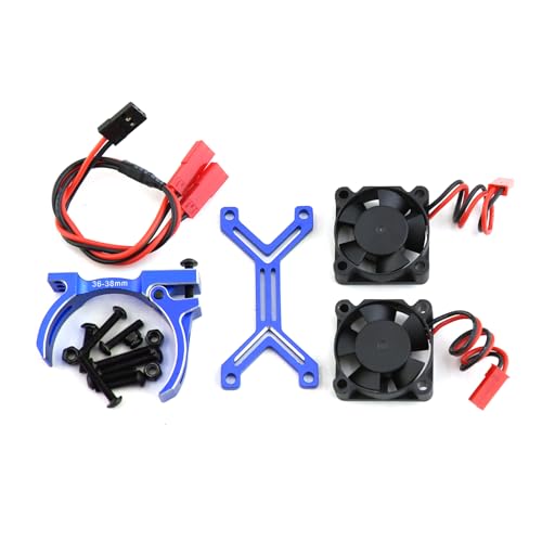 RC Motor Cooling Fan Heatsink High Speed 20000rpm Dual Fans with 36-38mm Adjustable Mount for RC 1/0 Traxxas Slash TRX4 ARRMA 3S 4S Mega 550 Axial SCX10 3650 3660 540 550 Motor Upgrade Parts (Blue)