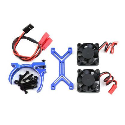 RC Motor Cooling Fan Heatsink High Speed 20000rpm Dual Fans with 36-38mm Adjustable Mount for RC 1/0 Traxxas Slash TRX4 ARRMA 3S 4S Mega 550 Axial SCX10 3650 3660 540 550 Motor Upgrade Parts (Blue)