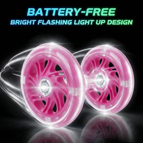 120mm Light Up Scooter Wheels, 2-Pack LED Flashing Replacement Wheels, 85A PU with 608RS Bearings & Spacers for Kids 3-Wheel Kick Scooters (Pink) - color: Pink