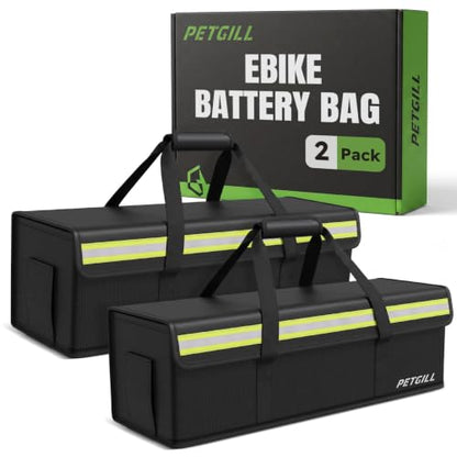 2-Pack (L & M Mixed Sizes) E-Bike Battery Safe Bag - Fireproof Explosionproof Lipo Bag for Ebike Battery Charging and Storage (L: 19.2x5.5x5.9 / M: 16.1x5.5x5.1) - size: L+M 19.2x5.5x5.9Inch+16.1x5.5x5.1Inch