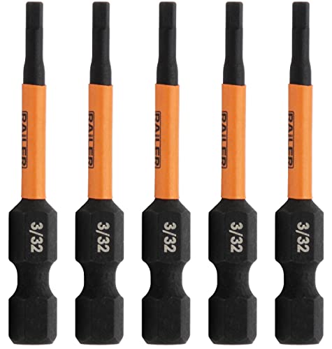 5pc 3/32 Hex Bit Set 2 Inch S2 Steel Impact Allen Wrench Screwdriver Bits | Precision machined hex tip for machinery & furniture assembly. Extended 2" reach for quick-release 1/4" hex chucks. - size: 3/32"