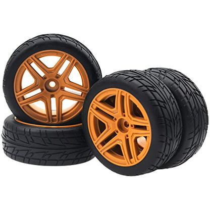 OD2.75'' 12mm Hex Hub Wheel Rims Nylon & Rubber Tires Compatible with HSP Tamiya HPI Kyosho Traxxas WLtoys 1/10 1/12 On-Road Touring Car,Wltoys 144001 Traxxas 1/16 Slash RC Buggy (Brown) - color: Brown