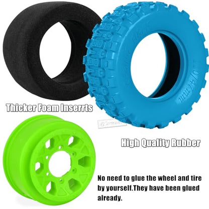 RC 1/10 Short Course Tires with 12MM 14MM 17MM Hex Compatible with Arrm a Senton,Axia1,Slash 2WD/4×4 4WD,Red cat, RC 4WD,Heavy Duty High Grip Rubber Tires w/Plastic Wheels,Blue&Green - color: Blue&green(4pcs)