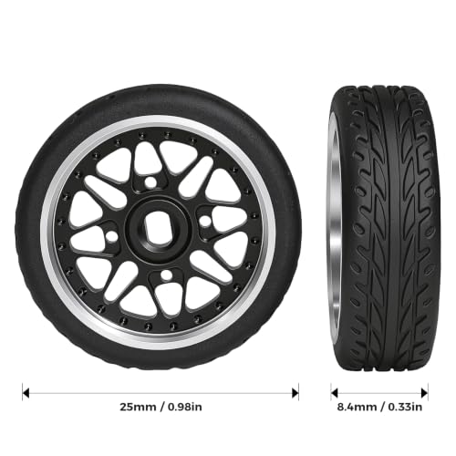 4Pcs 25mm Rc Drift Wheels & Logo Drift Car Tires for 1/24 1/28 Wltoys, [2N+2W] Aluminum Alloy Rims with High Grip Tires Simulated Tire Tread Racing Tyre for Mini-Q HGD1 Wltoys K969 K989 k929(Black) - color: 2.black
