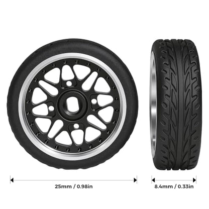 4Pcs 25mm Rc Drift Wheels & Logo Drift Car Tires for 1/24 1/28 Wltoys, [2N+2W] Aluminum Alloy Rims with High Grip Tires Simulated Tire Tread Racing Tyre for Mini-Q HGD1 Wltoys K969 K989 k929(Black) - color: 2.black