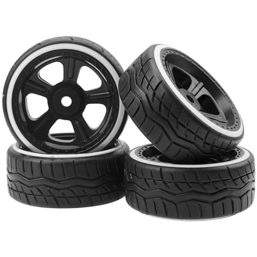 1/10 RC Hard Plastic Drift Tires & Wheel Rims 12mm Hex Compatible with HSP 94123 Tamiya TT01 TT02 Kyosho Traxxas 4-Tec 2.0 Himoto HPI Redcat 1/10 On-Road RC Drift Drifting Car