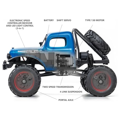 FMS FCX24S Power Wagon S 1/24 RC Crawler, Brushed 4x4 RTR Rock Crawler with Portal axle, 2-Speed Transmission, PC Hard Body – RC Car for Adults and Gift - color: Blue
