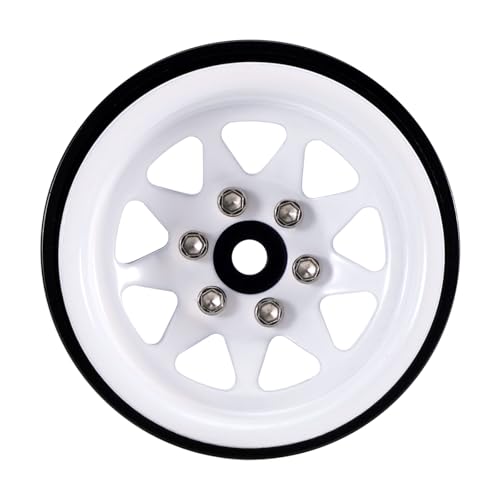 INJORA -4.05mm Offset Stamped Steel 1.3" Wheels for 1/24 1/18 RC (White) - color: White