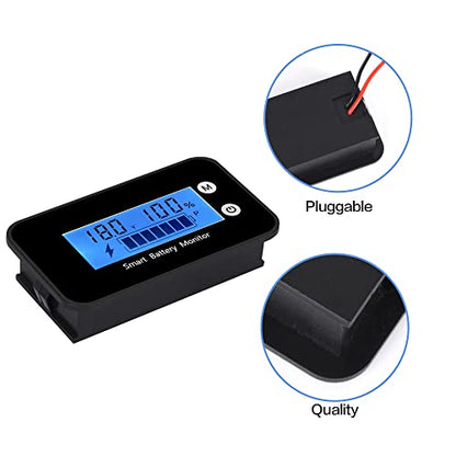 7-100V IPX7 Waterproof Battery Monitor Blue LCD with Buzzer Alarm &Temp - color: Blue