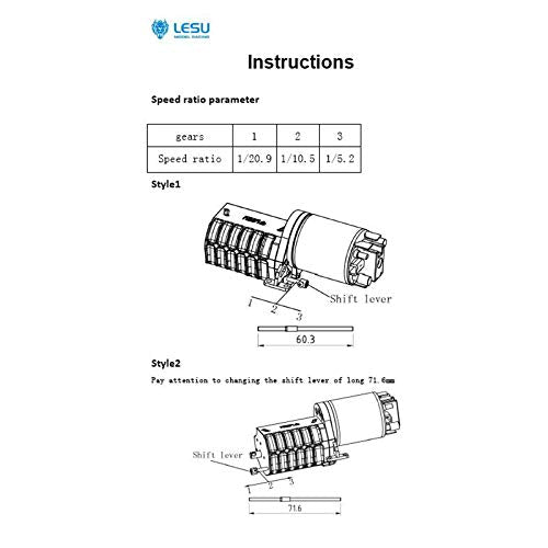 TOUCAN RC HOBBY LESU 3Grade High Torque Gear Box Transmission A 1/14 RC for Tamiya Tractor Truck - size: F-5021-A