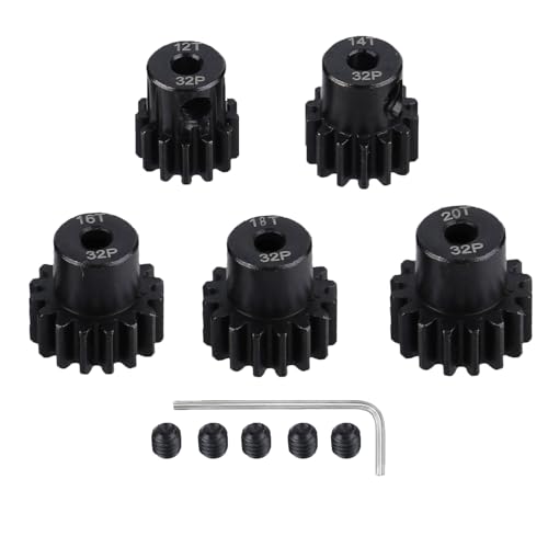 5-Pack Steel Metal 32P 5mm Pinion Motor Gear Sets 12T 14T 16T 18T 20T Compatible with HPI Kyosho Losi Axial Tamiya 1/8 1/10 RC Car Monster Truck Buggy - style: 12T 14T 16T 28T 20T