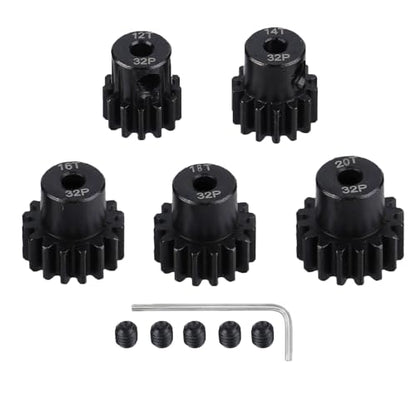 5-Pack Steel Metal 32P 5mm Pinion Motor Gear Sets 12T 14T 16T 18T 20T Compatible with HPI Kyosho Losi Axial Tamiya 1/8 1/10 RC Car Monster Truck Buggy - style: 12T 14T 16T 28T 20T