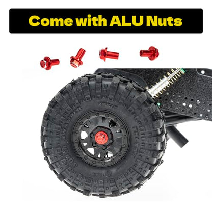 Hex Wheel hubs Extension kit +5mm for SCX24 AX24, Brass Extended Hex Hub Wheel Spacers, Upgrades Parts for SCX24 Bronco Deadbolt JLU C10 AX24, 1/24 RC Crawler Car Upgrades Accessories (Red) - color: Red