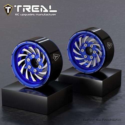TREAL 1.9 Beadlock Wheels - Cyclone Style CNC Machined Aluminum Rims (4-Pack) for 1/10 RC Crawlers TRX4, SCX10 III, and Ascent(Blue) - color: Blue