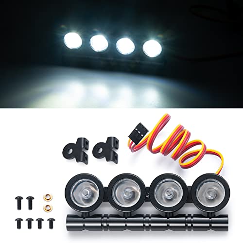 SCX10 TRX4 LED Light Bar LED Lamp Kit 4 LEDs Body Shell Roof Lights | RC Crawler LED Light Bar Kit Roof Spotlight Light for TRX4 SCX10 90027 SCX10 II 90046 D90 1/10 RC Car (White) - color: White