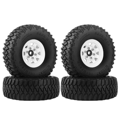 4PCS 1.55 inch Aluminum Metal Beadlock Wheels Rim Rubber Tires Set Replacement for 1/10 RC Crawler Car D90 TF2 Tamiya CC01 CC02 LC70 JIMNY Axial AX90069 Upgrade Parts (White) - color: White