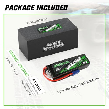 OVONIC 3S Lipo Battery 100C 6000mAh 11.1V Lipo Battery with EC5 Connector for Arrma 1/5 1/8 1/10 RC Car and Truck