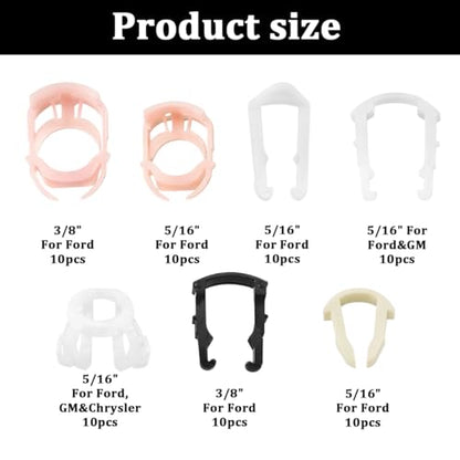 70PCS Car Fuel Line Retainer Clips, 3/8" & 5/16" Nylon Vehicle Fuel Hose Retaining Repair Clip Kit, 7 Sizes Auto Line Retainer Connector Clamp Assortment Kit, Fits Most Vehicles