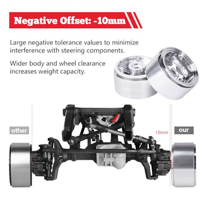 HobbyPark Negative Offset -10mm Deep Dish Aluminum Chrome 1.9 Beadlock Wheels and 1.9 Tires Good Grip for 1/10 RC Crawler Axial SCX10 TRX4 VS410 Gen8 RC4WD, Set of 4 - style: 1.9 Beadlock Wheels and 1.9 Super Soft Tires