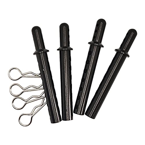 Replacement Part For Set Of 4 Body Post Mount W/R-Clip Pins For 1/10 1/8 Racing On-road RC Car - (Color: Black) - color: Black
