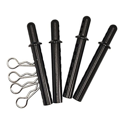 Replacement Part For Set Of 4 Body Post Mount W/R-Clip Pins For 1/10 1/8 Racing On-road RC Car - (Color: Black) - color: Black