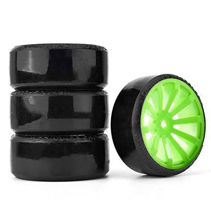 RC Plastic Wheel and Tire Set, 63mm Hard Tyres for 1/10 Drift Car HSP Tamiya HPI Kyosho On-Road Drifting Car (Green, 10-Spoke) - color: Green, 10-spoke