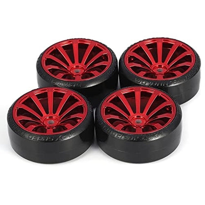 RC Plastic Wheel and Tire Set,WONFAST RC Drift Car 63mm Hard Tyres 12mm Hub Wheel for 1/10 On-Road Drifting Car Parts for HSP Tamiya HPI Kyosho TT02 (Red) - color: Red