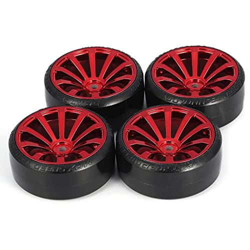 RC Plastic Wheel and Tire Set,WONFAST RC Drift Car 63mm Hard Tyres 12mm Hub Wheel for 1/10 On-Road Drifting Car Parts for HSP Tamiya HPI Kyosho TT02 (Red) - color: Red