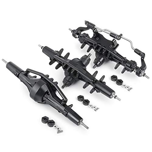QUE-T Complete Aluminium Alloy Front Middle Rear Axle for 1/10 RC Crawler Car SCX10 90021 90027 90028 (1 Set) - color: 1x Front + 1x Middle + 1x Rear