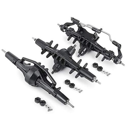 QUE-T Complete Aluminium Alloy Front Middle Rear Axle for 1/10 RC Crawler Car SCX10 90021 90027 90028 (1 Set) - color: 1x Front + 1x Middle + 1x Rear
