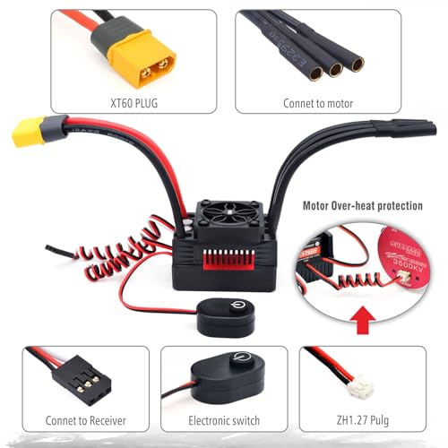 Surpass Hobby Rocket RC Waterproof Supersonic Brushless ESC 60A with Plug for 1/10 RC Car (60A) - style: 60A