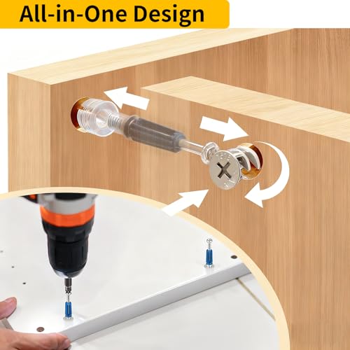 138PCS Cam Locks for Furniture Assortment Kit,3-in-1 Eccentric Hardware Wheels,Furniture Cam Lock Fasteners with Multi-Size Nuts,Bolts,Wood Dowel Pins,Repairing Cabinet,Closet,Drawer