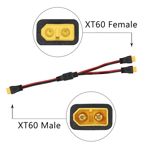 XT60 Parallel Battery Connector Cable, 12AWG XT60 Y Splitter Adapter Cable | XT60 RC Lithium Paralle Power Cord 1FT, 1 Male to 2 Female Y Splitter Adapter Cable, Plug and Play, for RC Multicopter - style: XT60 Splitter Cable 1 Male to 2 Female